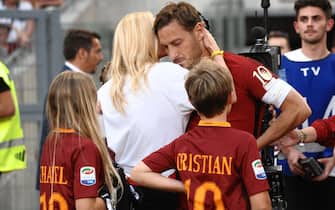 Francesco Totti with his wife Ilary Blasi and their children Chanel and Cristian during his last match with A.S. Roma. Olympic stadium. Rome (Italy), 28 May 2017 (Photo by Massimo Insabato/Archivio Massimo Insabato/Mondadori Portfolio via Getty Images)