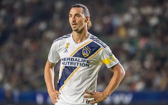 CARSON, CA -SEPTEMBER 15: Zlatan Ibrahimovic #9 of Los Angeles Galaxy during the Los Angeles Galaxy's MLS match against Sporting KC at the Dignity Health Sports Park on September 15, 2019 in Carson, California.  Los Angeles Galaxy won the match 7-2 (Photo by Shaun Clark/Getty Images)