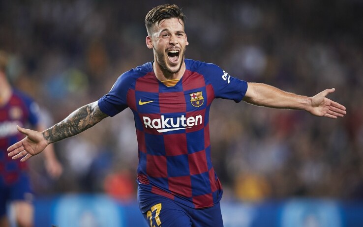 Carles Perez esulta dopo il gol segnato in Liga contro il Betis (25 agosto 2019)
