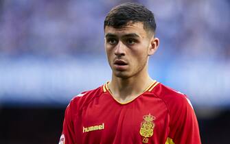1203817143 LA CORUNA, SPAIN - FEBRUARY 01: Pedri of UD Las Palmas looks on during the La Liga Smartbank match between Deportivo de La Coruna and UD Las Palmas at Riazor Stadium on February 01, 2020 in La Coruna, Spain. (Photo by Quality Sport Images/Getty Images)