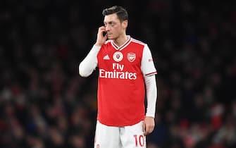 epa08073997 Arsenal's Mesut Ozil reacts during the English Premier league soccer match between Arsenal FC and Manchester City at Emirates stadium in London, Britain, 15 December 2019.  EPA/FACUNDO ARRIZABALAGA EDITORIAL USE ONLY. No use with unauthorized audio, video, data, fixture lists, club/league logos or 'live' services. Online in-match use limited to 120 images, no video emulation. No use in betting, games or single club/league/player publications