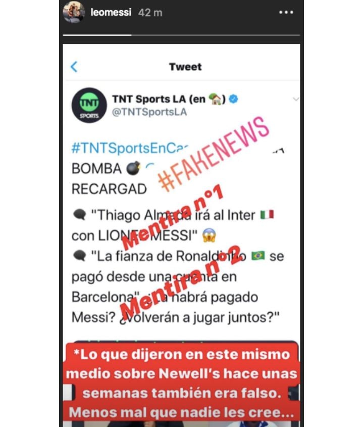 Il messaggio di Messi postato sulle sue Instagram stories Il messaggio di Messi postato sulle sue Instagram stories