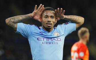 epa07852033 Gabriel Jesus of Manchester celebrates after scoring the 3-0 lead during the UEFA Champions League group C soccer match between Shakhtar Donetsk and Manchester City in Kharkiv, Ukraine, 18 September 2019.  EPA/SERGEY DOLZHENKO