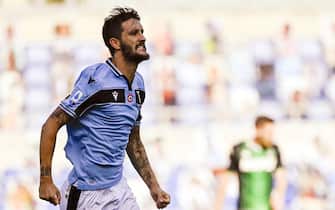 Lazio's Luis Alberto celebrates his goal during the Serie A soccer match between SS Lazio and US Sassuolo at the Olimpico stadium in Rome, Italy, 11 July 2020. ANSA/RICCARDO ANTIMIANI