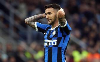 Inter's Matias Vecino reacts at the end of the Italian Serie A soccer match between FC Inter and Juventus FC  at Giuseppe Meazza stadium in Milan 6 October 2019.
ANSA / MATTEO BAZZI