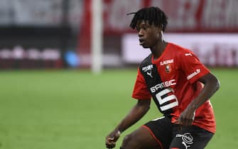 Rennes' French midfielder Eduardo Camavinga is pictured during the French L1 Football match between Rennes (SRFC) and Paris Saint-Germain (PSG), on August 18, 2019, at the Roazhon Park, in Rennes, northwestern France. (Photo by JEAN-FRANCOIS MONIER / AFP)        (Photo credit should read JEAN-FRANCOIS MONIER/AFP/Getty Images)