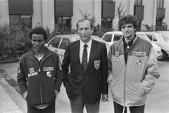 Heilo, Noord-Holland. Inter Milan at Motel Heilo. Juary Jorge dos Santos Filho, trainer Rino Marchesi and Alessandro Altobelli.;