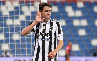 Reggio Emilia, Italy, 19th May 2021. Federico Chiesa of Juventus celebrates after scoring to give the side a 2-1 lead during the Coppa Italia match at Mapei Stadium - Citt&#x88; del Tricolore, Sassuolo. Picture credit should read: Jonathan Moscrop / Sportimage via PA Images