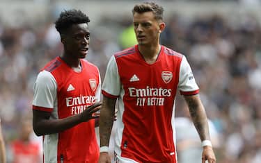 London, England, 8th August 2021. Ben White (R) and Sambi Lokonga of Arsenal during the Pre Season Friendly match at the Tottenham Hotspur Stadium, London. Picture credit should read: Paul Terry / Sportimage via PA Images