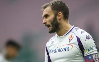 German Pezzella of ACF Fiorentina pictured with the captain's armband with the initials DA and number 13 in memory of the late Davide Astori during the Serie A match at Giuseppe Meazza, Milan. Picture date: 29th November 2020. Picture credit should read: Jonathan Moscrop/Sportimage via PA Images