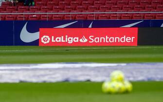 Illustration, view of Santander logo during the Spanish championship La Liga football match between Atletico de Madrid and Athletic Club on March 10, 2021 at Wanda Metropolitano stadium in Madrid, Spain - Photo Oscar J Barroso / Spain DPPI / DPPI / LiveMedia