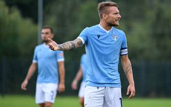 MARIENFELD, GERMANY - AUGUST 04: Ciro Immobile of SS Lazio reacts during the Pre-Season Friendly match between SS Lazio v Meppen at the Klosterpforte sport ho on August 04, 2021 in Marienfeld, Germany. (Photo by Marco Rosi - SS Lazio/Getty Images)