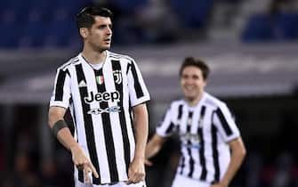 BOLOGNA, ITALY - May 23, 2021: Alvaro Morata of Juventus FC celebrates after scoring a goal during the Serie A football match between Bologna FC and Juventus FC. Juventus FC won 4-1 over Bologna FC. (Photo by NicolÃ² Campo/Sipa USA)