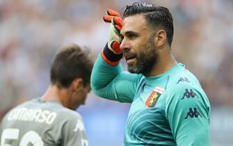 Milan, Italy, 21st August 2021. Salvatore Sirigu of Genoa CFC reacts during the Serie A match at Giuseppe Meazza, Milan. Picture credit should read: Jonathan Moscrop / Sportimage via PA Images
