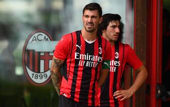 CAIRATE, ITALY - JULY 17: Alessio Romagnoli of AC Milan looks on before the Pre-Season Friendly match between AC Milan and Pro Sesto at Milanello on July 17, 2021 in Cairate, Italy. (Photo by Claudio  Villa/AC Milan via Getty Images)