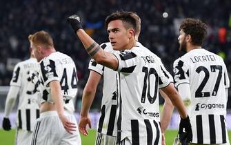 Juventus’ Paulo Dybala jubilates after scoring the goal (2-0) during the italian Serie A soccer match Juventus FC vs Genoa FC at the Allianz Stadium in Turin, Italy, 5 december 2021 ANSA/ALESSANDRO DI MARCO
