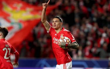(220406) -- LISBON, April 6, 2022 (Xinhua) -- Darwin Nunez of SL Benfica celebrates after scoring a goal during the UEFA Champions League Quarter Final Leg One football match between SL Benfica and Liverpool FC at the Luz stadium in Lisbon, Portugal on April 5, 2022. (Photo by Petro Fiuza/Xinhua) - Petro Fiuza -//CHINENOUVELLE_SIPA.0306/2204060938/Credit:CHINE NOUVELLE/SIPA/2204061017