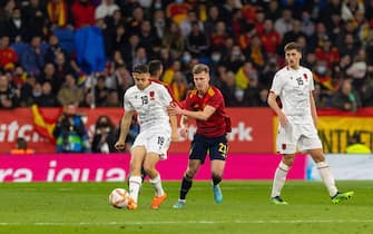 Kristian Asllani of Albania  during the International Friendly football match between Spain and Albania on March 26, 2022 at RCDE Stadium in Barcelona, Spain
