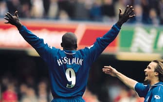 23 Sep 2001:  Jimmy Floyd Hasselbaink of Chelsea celebrates his goal during the FA Barclaycard Premiership match against Middlesbrough played at Stamford Bridge, in London. The match ended in a 2-2 draw. \ Mandatory Credit: Phil Cole /Allsport