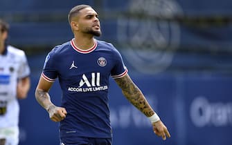PARIS, FRANCE - JULY 17: Layvin Kurzawa of Paris Saint-Germain reacts during the friendly match between Paris Saint-Germain and FC Chambly at Ooredoo Center on July 17, 2021 in Paris, France. (Photo by Aurelien Meunier - PSG/PSG via Getty Images)