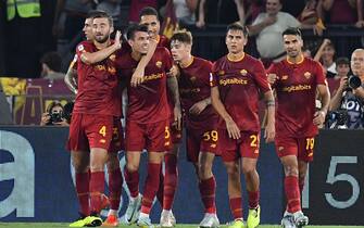Roger Ibanez of AS Roma celebrating after score the goal during football Serie A Match, Stadio Olimpico, As Roma v Monza ,30th August 2022
(Photo by AllShotLive/Sipa USA)