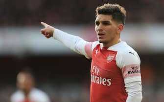 Lucas Torreira of Arsenal points during the Premier League match at the Emirates Stadium, London. Picture date: 2nd December 2018. Picture credit should read: Matt McNulty/Sportimage via PA Images