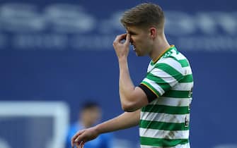 57360010 Celtic's Kristoffer Ajer reacts during the Scottish Premiership match at Ibrox Stadium, Glasgow.