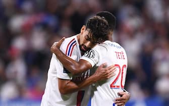 10 Lucas PAQUETA (ol) - 20 TETE (ol) during the Ligue 1 Uber Eats match between Olympique Lyonnais and ESTAC Troyes at Groupama Stadium on August 19, 2022 in Lyon, France. (Photo by Philippe Lecoeur/FEP/Icon Sport/Sipa USA) - Photo by Icon Sport/Sipa USA