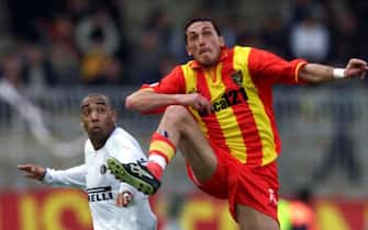 17 Mar 2002:  Bruno Cirillo of Lecce and Stephane Dalmat of Inter Milan in action during the Serie A match between Lecce and Inter Milan, played at the Via del Mare Stadium, Lecce.   DIGITAL IMAGE Mandatory Credit: Grazia Neri/Getty Images