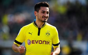 FUERTH, GERMANY - APRIL 13:  Ilkay Guendogan of Dortmund celebrates after scoring their fourth goal goal during the Bundesliga match between SpVgg Greuthern Fuerth and Borussia Dortmund at Trolli-Arena on April 13, 2013 in Fuerth, Germany.  (Photo by Lennart Preiss/Bongarts/Getty Images)