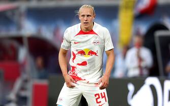 LEIPZIG, GERMANY - JULY 21: Xaver Schlager of Leipzig looks on during the pre-season friendly match between RB Leipzig and Liverpool FC at Red Bull Arena on July 21, 2022 in Leipzig, Germany. (Photo by Alexander Hassenstein/Getty Images)