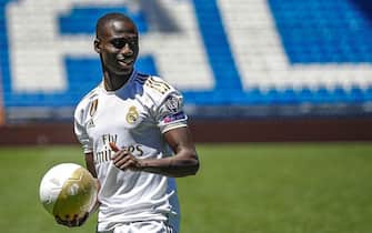 epa07657848 Real Madrid's new signing French player Ferland Mendy during his presentation at Santiago Bernabeu stadium in Madrid, Spain, 19 June 2019. Mendy, 24, has signed a contract with the Spanish LaLiga club Real Madrid for the next six seasons.  EPA/Emilio Naranjo