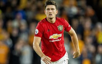 BRITAIN SOCCER ENGLISH PREMIER LEAGUE epa07781499 Manchester United's Harry Maguire in action during the English Premier League soccer match between Wolverhampton Wanderers and Manchester United held at the Molineux in Wolverhampton, Britain, 19 August 2019. EPA/PETER POWELL EDITORIAL USE ONLY. No use with unauthorized audio, video, data, fixture lists, club/league logos or 'live' services. Online in-match use limited to 120 images, no video emulation. No use in betting, games or single club/league/player publications