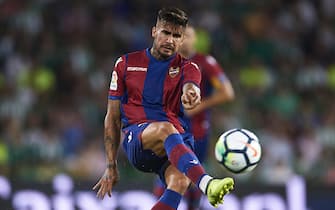 SEVILLE, SPAIN - SEPTEMBER 25:  Samuel Garcia of Levante UD in action during the La Liga match between Real Betis and Levante at Estadio Benito Villamarin on September 25, 2017 in Seville, .  (Photo by Aitor Alcalde Colomer/Getty Images)
