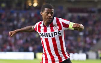 EINDHOVEN,NETHERLANDS - SEPTEMBER 18:  Georginio Wijnaldum of PSV Eindhoven celebrates during the UEFA Europa League match between PSV Eindhoven and Estoril Praia at the Philips Stadium on September 18, 2014 in Eindhoven,Netherlands. (Photo by Robert Meerding/EuroFootball/Getty Images)