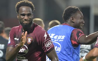 Boulaye Dia of US Salernitana Cheers after scoring the goal during the Serie A match between US Salernitana 1919 and FC Empoli  at Stadio Arechi