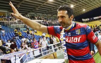 Goalkeeper Gianluigi Buffon during his presentation to the supporters of Parma Calcio at Ennio Tardini stadium in Parma, Italy, 22 June 2021. ANSA / ELISABETTA BARACCHI