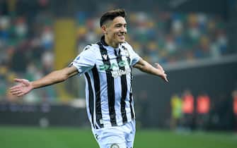 Udinese's Nahuel Molina celebrates after scoring a goal 1-0 during the italian soccer Serie A match Udinese Calcio vs Torino FC at the Friuli - Dacia Arena stadium in Udine, Italy, 06 February 2022ANSA/ETTORE GRIFFONI