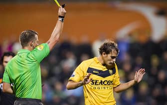 VENLO, NETHERLANDS - NOVEMBER 04:  (NETHERLANDS OUT, BELGIUM OUT)  (L-R) Referee Richard Liesveld, Andrea Mei of VVV Venlo during the Eredivisie match between VVV Venlo and Excelsior Rotterdam at Stadium De Koel on November 4, 2011 in Venlo, Netherlands. (Photo by VI Images via Getty Images)