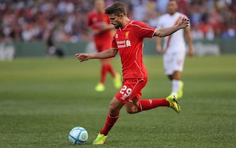 Fabio Borini, Liverpool, in action during the Liverpool Vs AS Roma friendly pre season football match at Fenway Park, Boston. USA. 23rd July 2014. Photo Tim Clayton (Photo by Tim Clayton/Corbis via Getty Images)