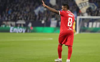 epa07224324 Lokomotiv's Jefferso Farfan reacts during the UEFA Champions League Group D soccer match between Schalke 04 and Lokomotiv Moscow in Gelsenkirchen, Germany, 11 December 2018.  EPA/FRIEDEMANN VOGEL