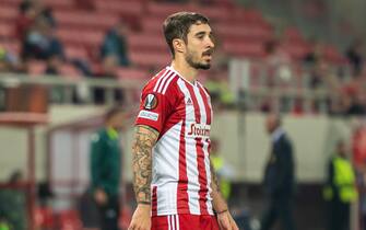SIME VRSALJKO of Olympiacos FC during the UEFA Europa League group G match between Olympiacos FC and FC Nantes at the Karaiskakis Stadium on November 3, 2022 in Athens, Greece