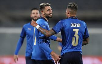 FLORENCE, ITALY - NOVEMBER 11: Vincenzo Grifo of Italy celebrates with team mates after scoring to give the side a 1-0 lead during the international friendly match between Italy and Estonia at Stadio Artemio Franchi on November 11, 2020 in Florence, Italy. (Photo by Jonathan Moscrop/Getty Images)