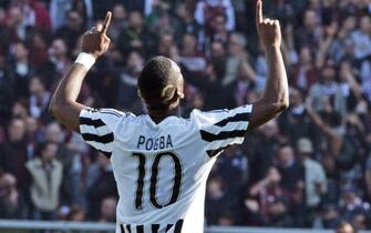 Paul Pogba of Juventus FC celebrates after scoring the 1-0 goal lead during Italian Serie A soccer match between Torino and Juventus at Olimpico stadium in Turin, 20 March 2016. ANSA / MARCO