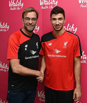 LIVERPOOL, ENGLAND - JANUARY 06:  (THE SUN OUT, THE SUN ON SUNDAY OUT) Marko Grujic new player for Liverpool with Jurgen Klopp manager of Liverpool at Melwood Training Ground on January 6, 2016 in Liverpool, England.  (Photo by John Powell/Liverpool FC via Getty Images)