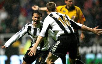 Newcastle's Giuseppe Rossi celebrates scoring against Portsmouth during the Carling Cup third round at St James' Park, Newcastle.