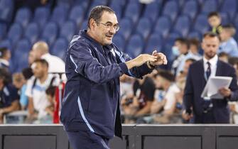 Lazio's head coach Maurizio Sarri greets the supporters at the end of the last game of the season during the Italian Serie A soccer match between Lazio and Hellas Verona at the Olimpico stadium in Rome, Italy, 21 May 2022.ANSA/FABIO FRUSTACI