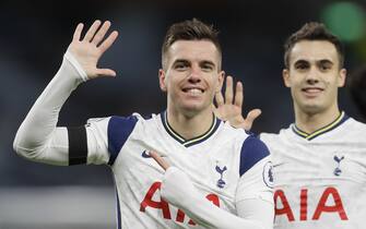 Tottenham Hotspur's Giovani Lo Celso celebrates scoring his side's second goal of the game during the Premier League match at the Tottenham Hotspur Stadium, London.