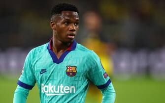 DORTMUND, GERMANY - SEPTEMBER 17: Ansu Fati of FC Barcelona during the UEFA Champions League group F match between Borussia Dortmund and FC Barcelona at Signal Iduna Park on September 17, 2019 in Dortmund, Germany. (Photo by Robbie Jay Barratt - AMA/Getty Images)