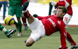 MOSCOW - MARCH 20:  Alexandr Pavlenko of Spartak Moscow competes for the ball during the Football Russian League Championship match between Spartak Moscow v Rubin Kazan on March 20, 2005 in Moscow, Russia. (Photo by Dima Korotayev/Pressphotos/Getty Images)